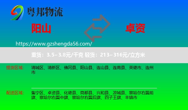 阳山县到卓资县物流专线