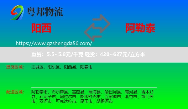 阳西县到阿勒泰物流专线