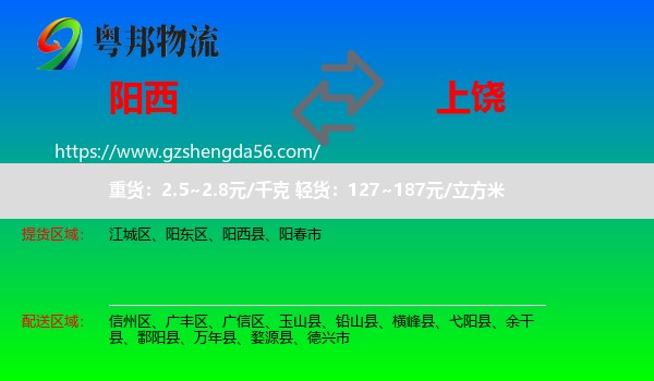 阳西县到上饶物流专线