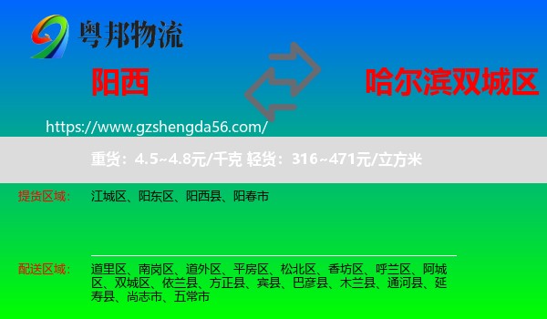 阳西县到双城区物流专线
