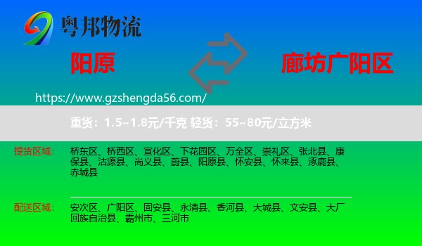 阳原县到广阳区物流专线