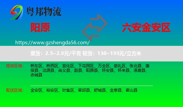 阳原县到金安区物流专线