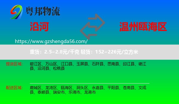 沿河县到瓯海区物流专线