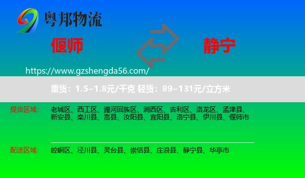 偃师市到静宁县物流专线