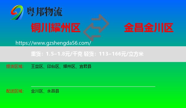 耀州区到金川区物流专线