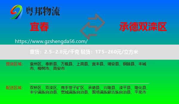 宜春到双滦区物流专线