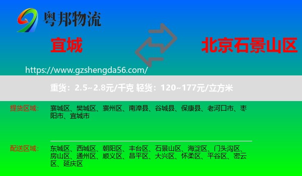 宜城市到石景山区物流专线