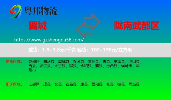 翼城县到武都区物流专线