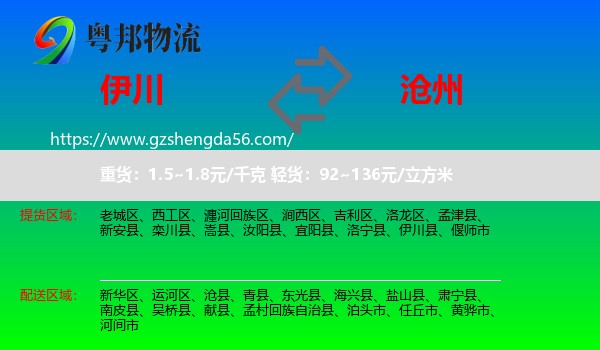 伊川县到沧州物流专线