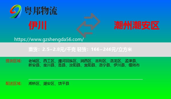 伊川县到潮安区物流专线