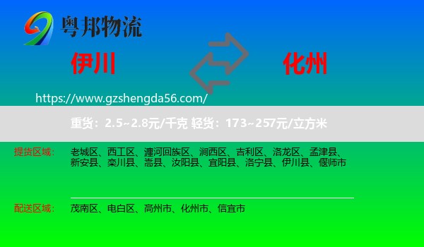 伊川县到化州市物流专线