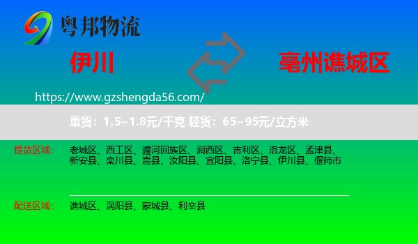 伊川县到谯城区物流专线
