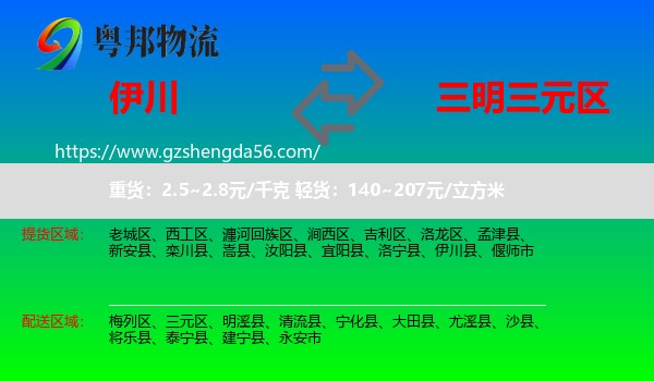 伊川县到三元区物流专线