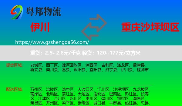 伊川县到沙坪坝区物流专线