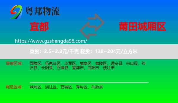 宜都市到城厢区物流专线