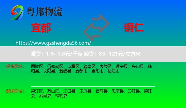 宜都市到铜仁物流专线