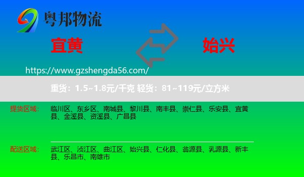宜黄县到始兴县物流专线