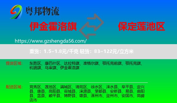 伊金霍洛旗到莲池区物流专线