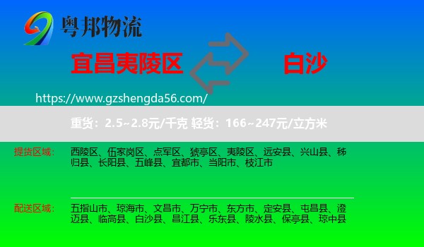 夷陵区到白沙县物流专线