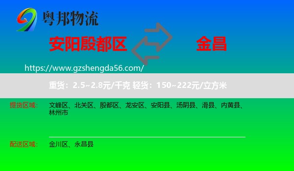 殷都区到金昌物流专线