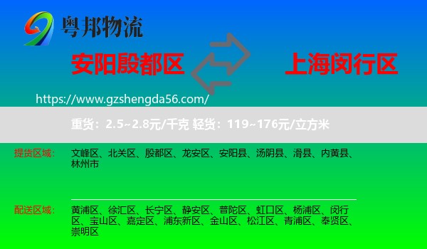 殷都区到闵行区物流专线