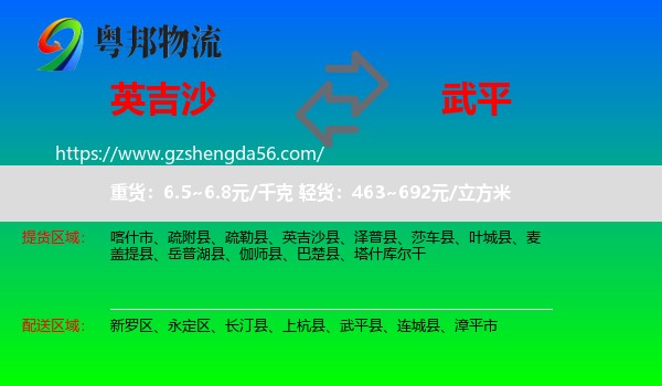 英吉沙县到武平县物流专线