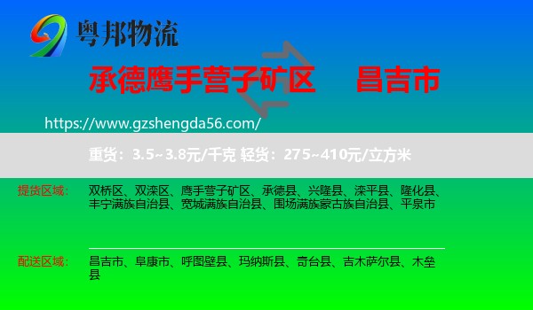 鹰手营子矿区到昌吉市物流专线