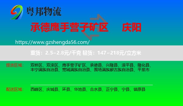 鹰手营子矿区到庆阳物流专线