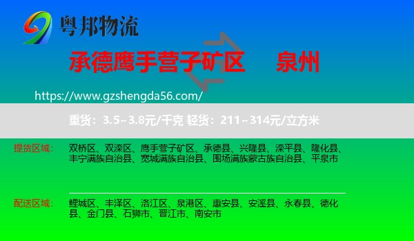 鹰手营子矿区到泉州物流专线