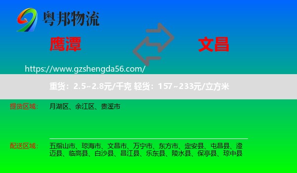 鹰潭到文昌市物流专线