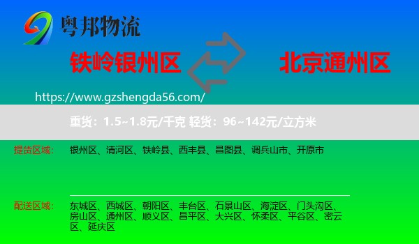 银州区到通州区物流专线