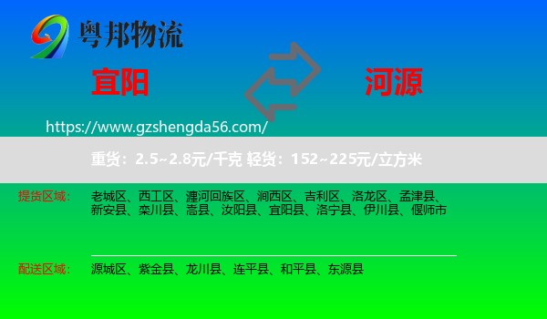 宜阳县到河源物流专线