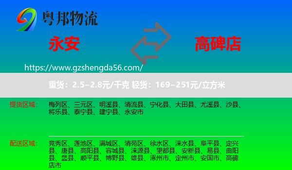 永安市到高碑店市物流专线