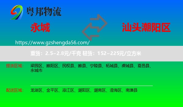 永城市到潮阳区物流专线