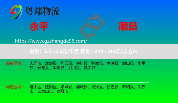 永平县到顺昌县物流专线