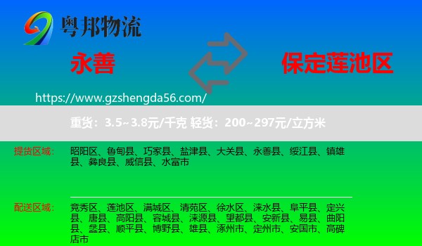 永善县到莲池区物流专线