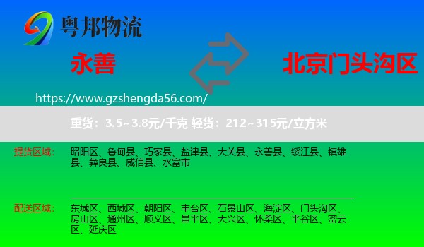 永善县到门头沟区物流