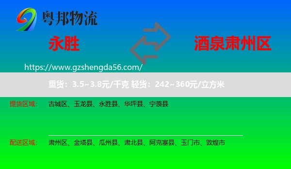 永胜县到肃州区物流专线