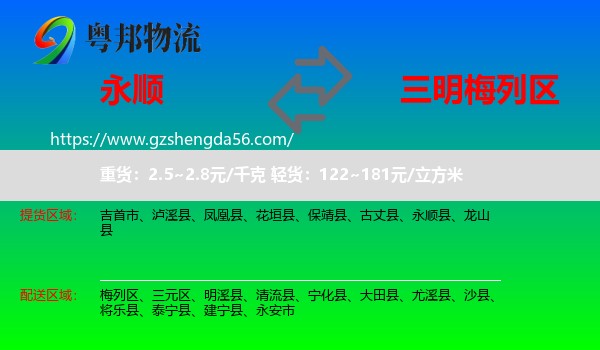 永顺县到梅列区物流专线