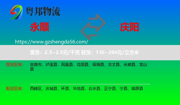 永顺县到庆阳物流