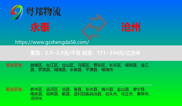 永泰县到沧州物流