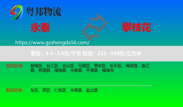 永泰县到攀枝花物流