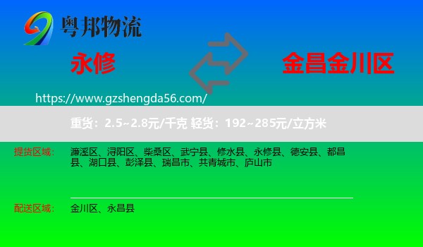 永修县到金川区物流专线