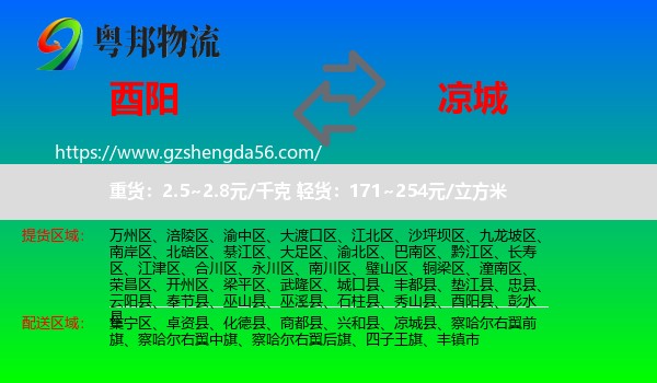 酉阳县到凉城县物流专线
