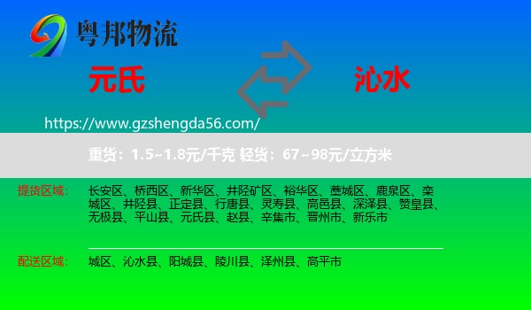 元氏县到沁水县物流专线