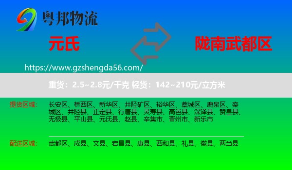 元氏县到武都区物流专线