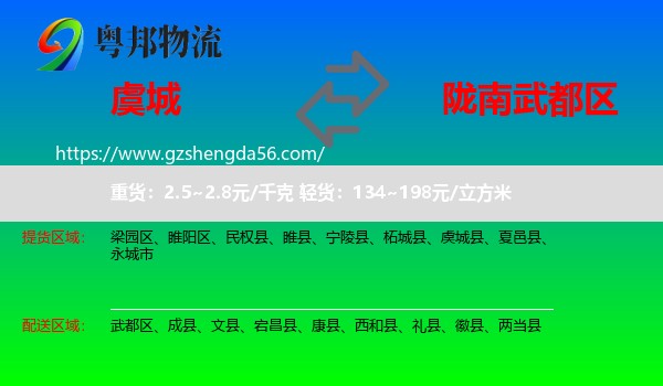虞城县到武都区物流专线