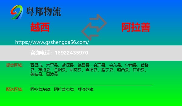 越西县到阿拉善盟物流专线