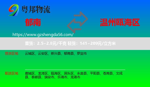 郁南县到瓯海区物流专线