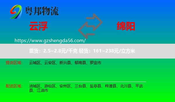云浮到绵阳物流